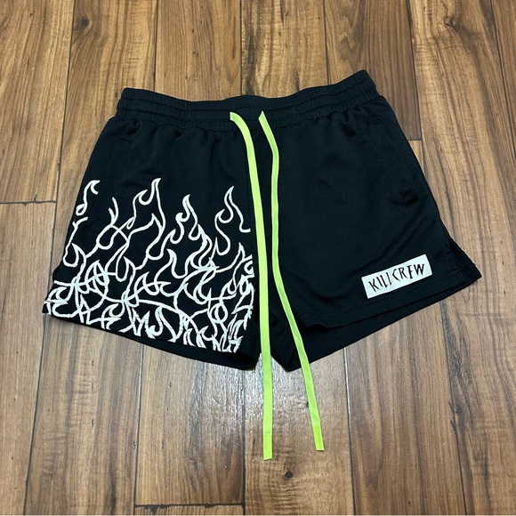 Kill Crew Muay Thai Flame Shorts Mesh Pockets MMA UFC Black Mid Thigh Mens Large - Picture 1 of 10